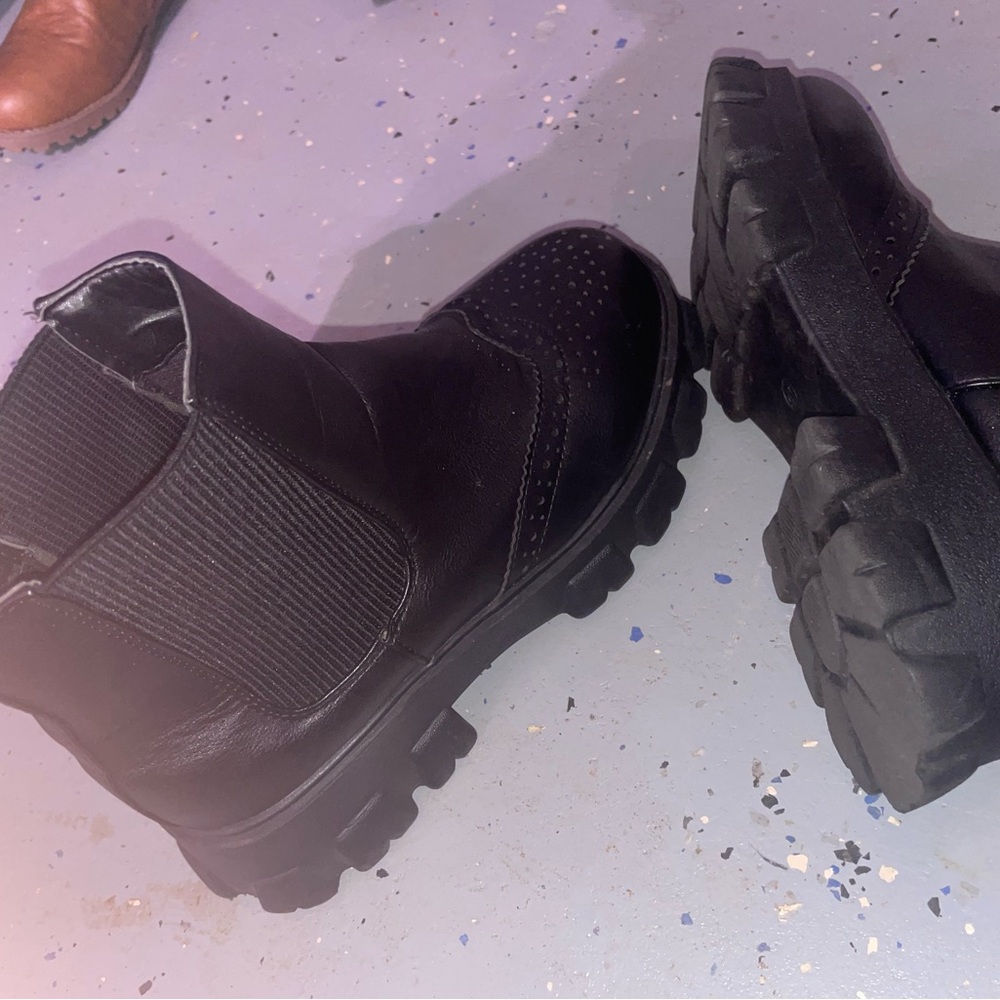 Black Chunky Sole Ankle Boots